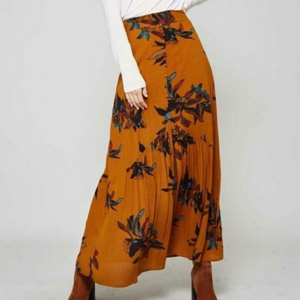 Mustard Floral Skirt with front slit